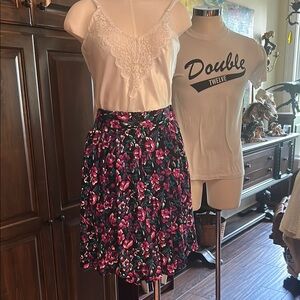 Vintage Shelly Michaels Sz 7/8 Floral Black & Pink Skort EVC
